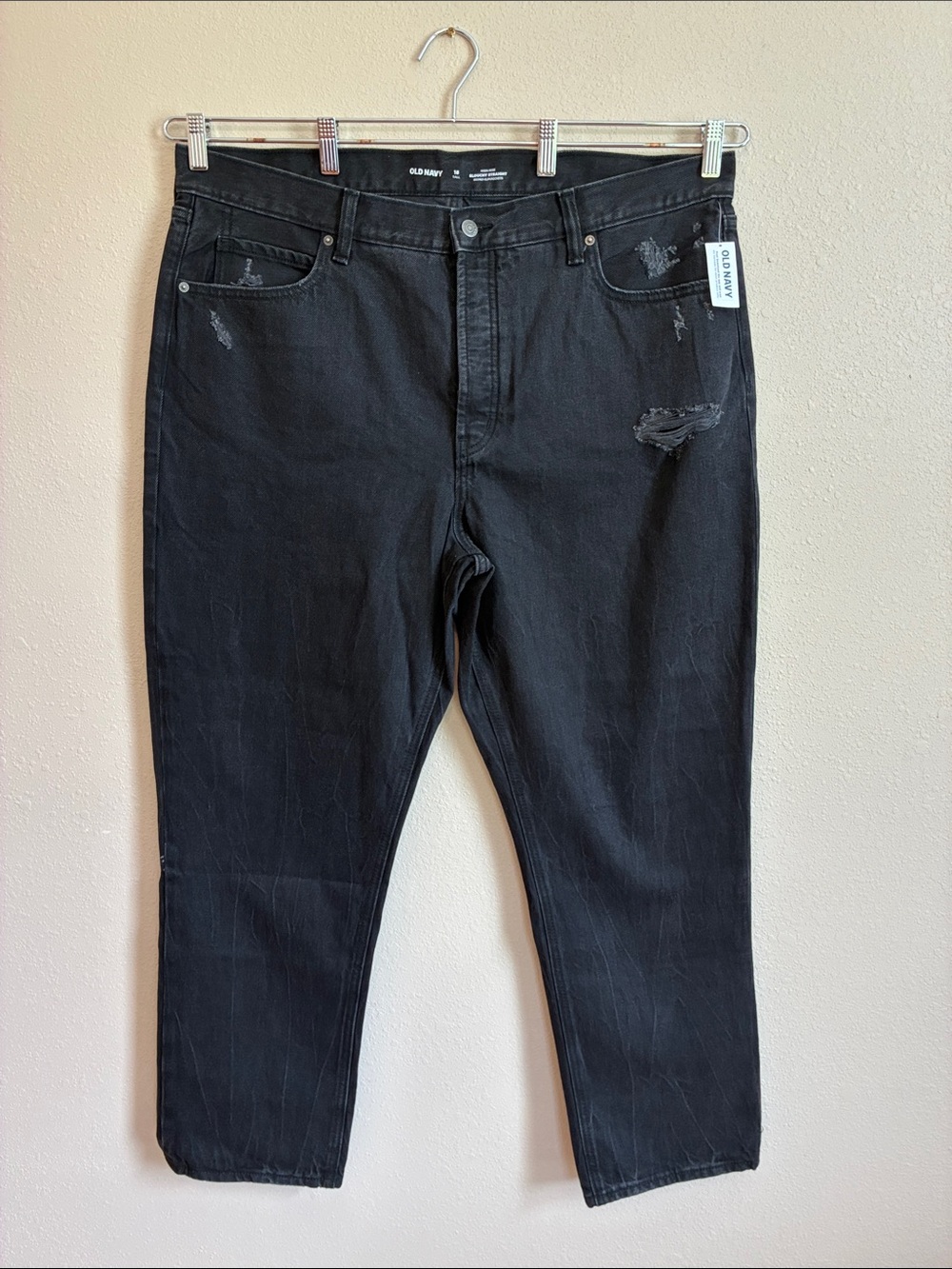 NEW Old Navy 18 TALL Black High Rise Slouchy Straight Secret Slim Pocket Jeans